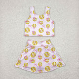 GSD2045 Softball Bows Yoga Girls Skorts Set