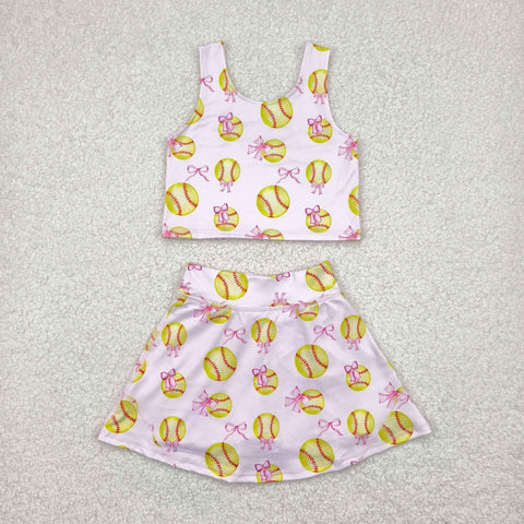 GSD2045 Softball Bows Yoga Girls Skorts Set