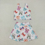 GSD2046 Cartoon Bows Yoga Girls Skorts Set