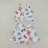 GSD2046 Cartoon Bows Yoga Girls Skorts Set