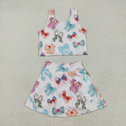 GSD2046 Cartoon Bows Yoga Girls Skorts Set