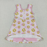 GSD2048 Softball Bows Pink Yoga Girl's Dress Onesie
