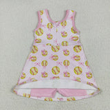 GSD2048 Softball Bows Pink Yoga Girl's Dress Onesie
