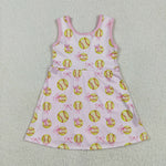 GSD2048 Softball Bows Pink Yoga Girl's Dress Onesie