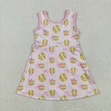 GSD2048 Softball Bows Pink Yoga Girl's Dress Onesie