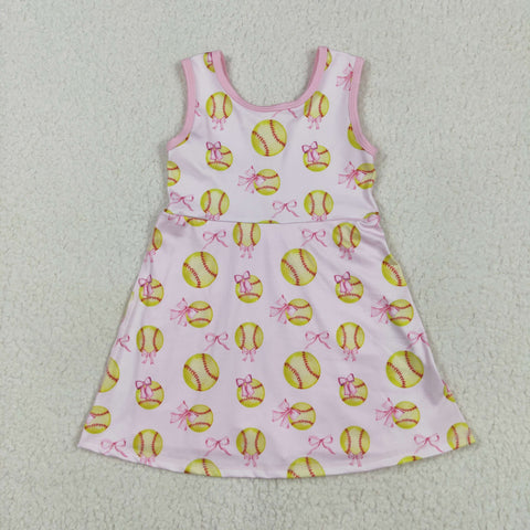 GSD2048 Softball Bows Pink Yoga Girl's Dress Onesie