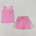 GSD2066 Cartoon Princess Pink Tulle Girls Shorts Set