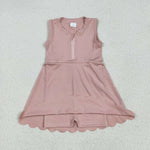 GSD2086 Solid Color Light Pink Zip Yoga Girl's Dress Onesie