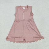 GSD2086 Solid Color Light Pink Zip Yoga Girl's Dress Onesie