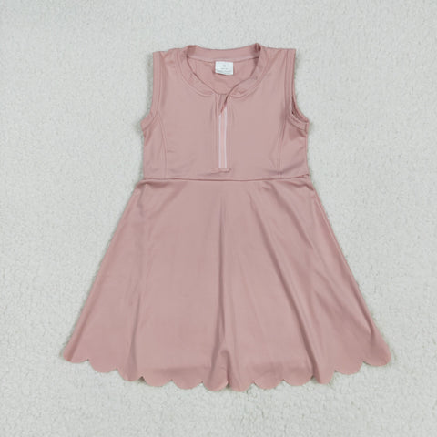 GSD2086 Solid Color Light Pink Zip Yoga Girl's Dress Onesie