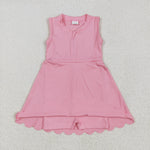 GSD2087 Solid Color Pink Zip Yoga Girl's Dress Onesie