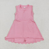 GSD2087 Solid Color Pink Zip Yoga Girl's Dress Onesie
