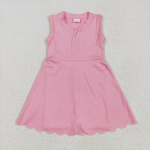 GSD2087 Solid Color Pink Zip Yoga Girl's Dress Onesie