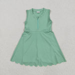 GSD2089 Solid Color Green Zip Yoga Girl's Dress Onesie