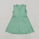 GSD2089 Solid Color Green Zip Yoga Girl's Dress Onesie