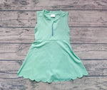 Preorder GSD2089 Solid Color Green Zip Yoga Girl's Dress Onesie