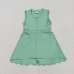 GSD2089 Solid Color Green Zip Yoga Girl's Dress Onesie
