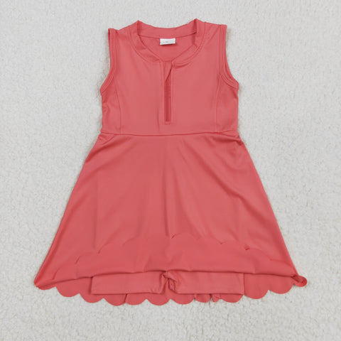 GSD2091 Solid Color Watermelon Red Zip Yoga Girl's Dress Onesie