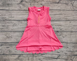 Preorder GSD2091 Solid Color Watermelon Red Zip Yoga Girl's Dress Onesie