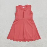 GSD2091 Solid Color Watermelon Red Zip Yoga Girl's Dress Onesie