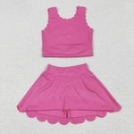 GSD2092 Solid Color Pink Yoga Girls Skorts Set