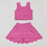 GSD2092 Solid Color Pink Yoga Girls Skorts Set