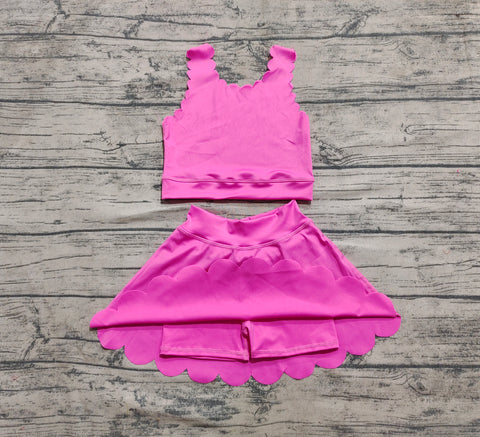 Preorder GSD2092 Solid Color Pink Yoga Girls Skirt Set