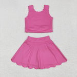 GSD2092 Solid Color Pink Yoga Girls Skorts Set