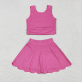 GSD2092 Solid Color Pink Yoga Girls Skorts Set