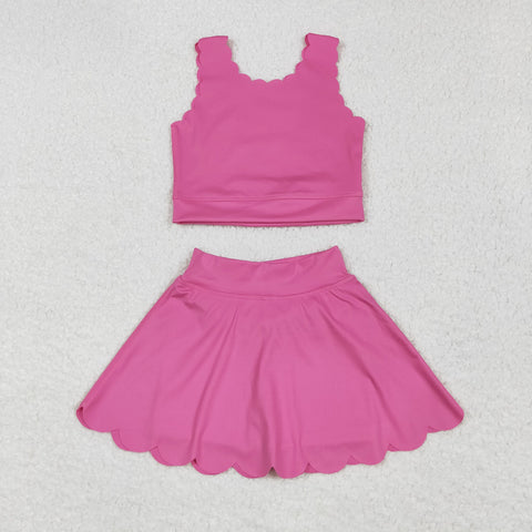 GSD2092 Solid Color Pink Yoga Girls Skorts Set