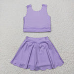GSD2095 Solid Color Purple Yoga Girls Skorts Set