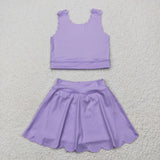 GSD2095 Solid Color Purple Yoga Girls Skorts Set