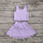 Preorder GSD2095 Solid Color Purple Yoga Girls Skirt Set