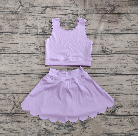 Preorder GSD2095 Solid Color Purple Yoga Girls Skirt Set