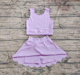 Preorder GSD2095 Solid Color Purple Yoga Girls Skirt Set