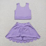GSD2095 Solid Color Purple Yoga Girls Skorts Set