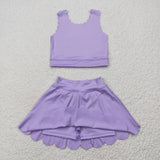 GSD2095 Solid Color Purple Yoga Girls Skorts Set