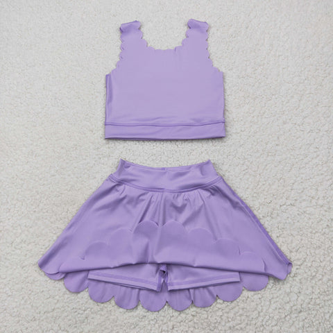 GSD2095 Solid Color Purple Yoga Girls Skorts Set