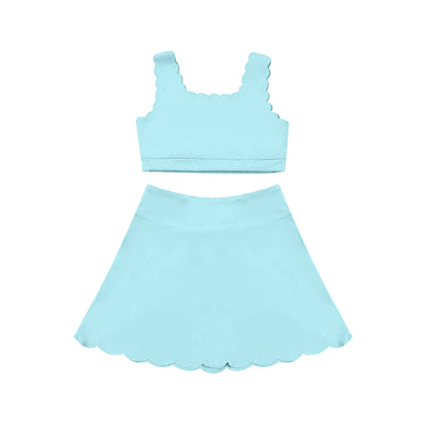 Preorder 03.10 GSD2096 Solid Color Blue Yoga Girls Skirt Set