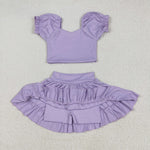 GSD2099 Solid Color Purple Cute Yoga Girls Skorts Set