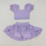 GSD2099 Solid Color Purple Cute Yoga Girls Skorts Set