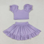 GSD2099 Solid Color Purple Cute Yoga Girls Skorts Set