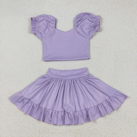 GSD2099 Solid Color Purple Cute Yoga Girls Skorts Set