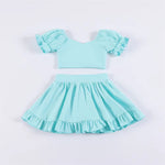 Preorder GSD2101 Solid Color Sky Blue Cute Yoga Girls Skirt Set