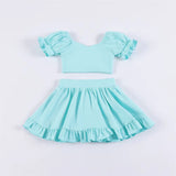 Preorder GSD2101 Solid Color Sky Blue Cute Yoga Girls Skirt Set