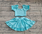 Preorder GSD2101 Solid Color Sky Blue Cute Yoga Girls Skirt Set