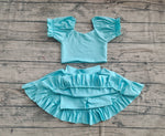 Preorder GSD2101 Solid Color Sky Blue Cute Yoga Girls Skirt Set