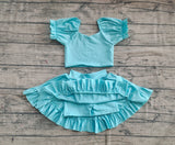 Preorder GSD2101 Solid Color Sky Blue Cute Yoga Girls Skirt Set