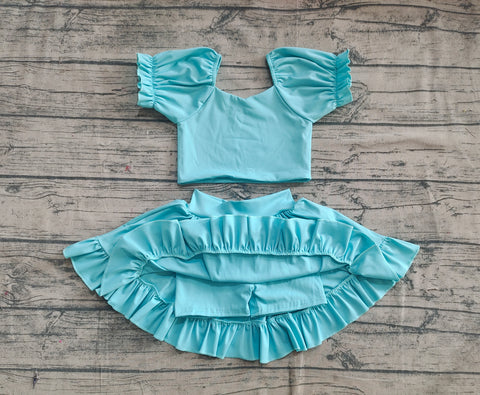 Preorder GSD2101 Solid Color Sky Blue Cute Yoga Girls Skirt Set