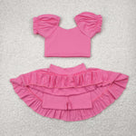 GSD2102 Solid Color Pink Cute Yoga Girls Skorts Set